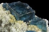 Cubic, Blue-Green Fluorite Crystals on Quartz - China #121997-2